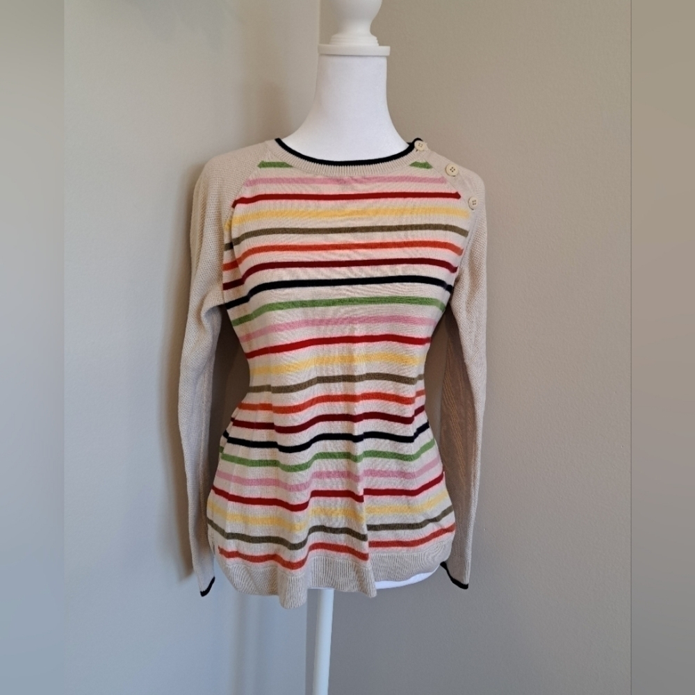 TALBOTS Rainbow Striped Button Sweater Size Medium Petite